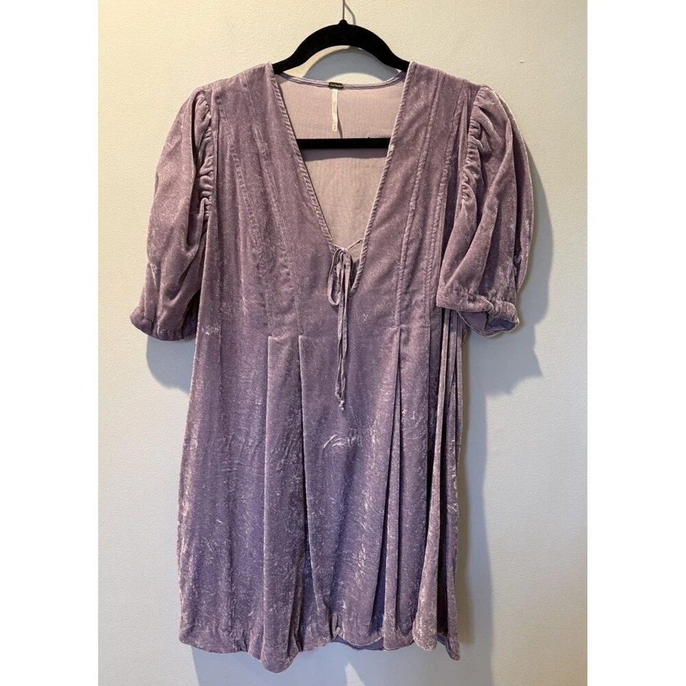 Free People Adelle Velvet Boho Tunic Top Violet Medium